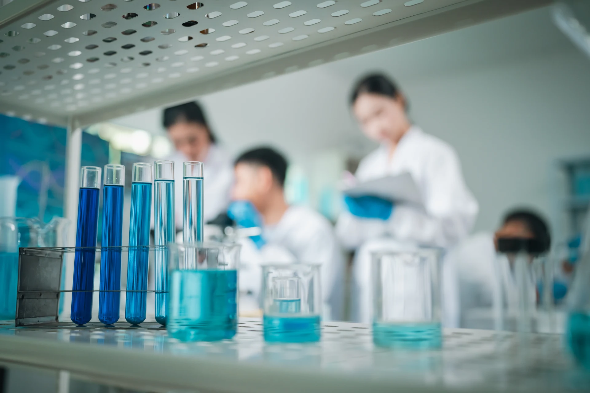 Researchers developing formulations in a modern laboratory